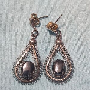 Ziedell Teardrop 925 Sterling Silver Stud Dangle Earrings with Hematite Stone